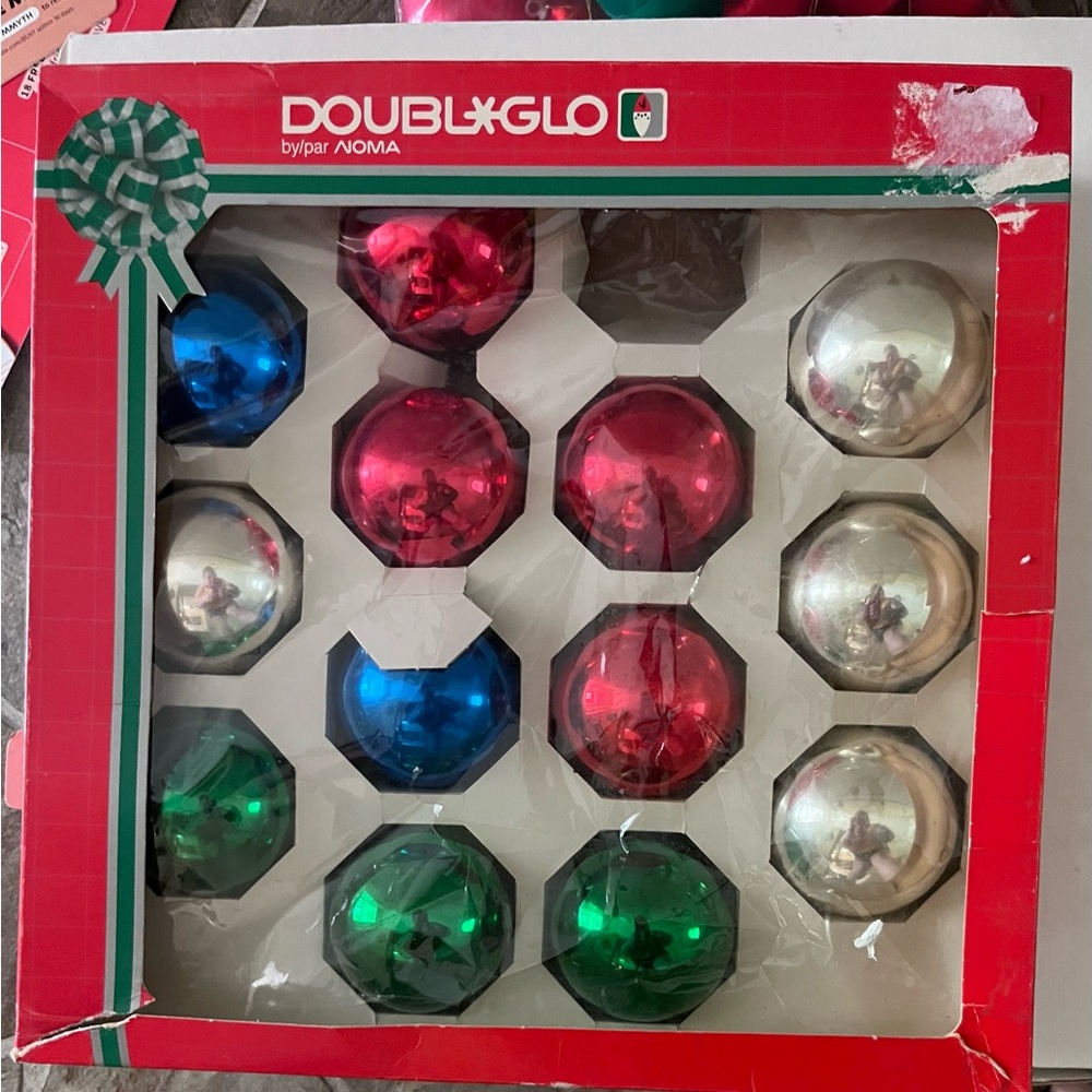 Vintage Christmas ornaments still in box